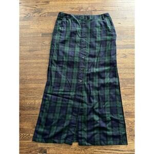 Pendleton Plaid Tartan Navy Green 100% Wool Button Down Skirt sz10 Vintage 29685